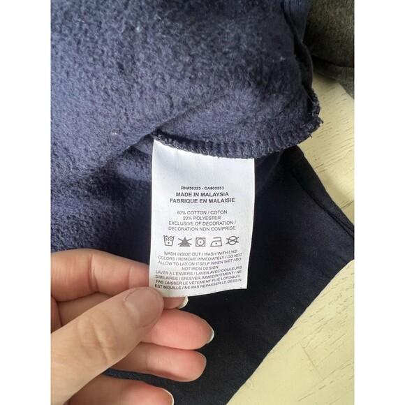 Nike Womens XL Crewneck Pullover Long Sleeve Fleece Cropped Navy Gray Sweatshirt - Picture 2 of 3